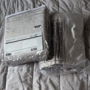 2 West Elm Gray Luster Velvet Tab Top Curtains Panels 48 x 108"